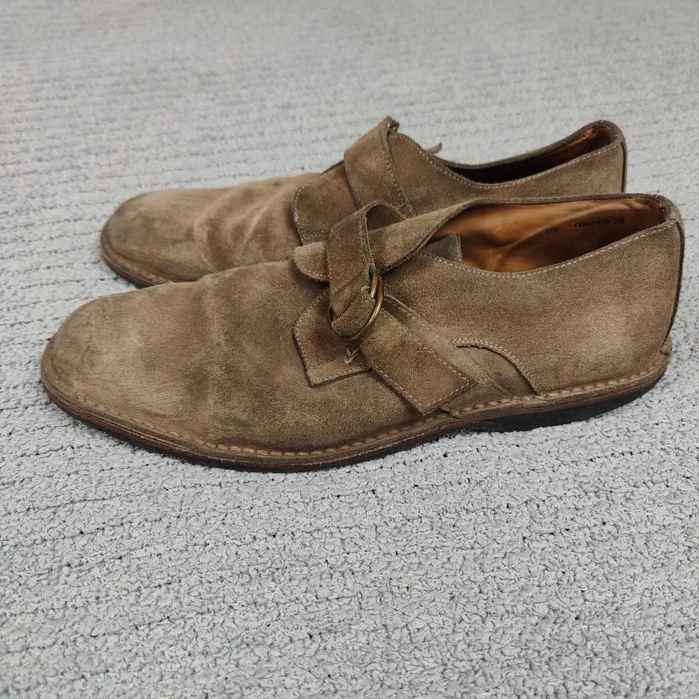 John Varvatos Monk Strap Loafers Mens 11.5 Tan Suede Shoes Made in Italy‎